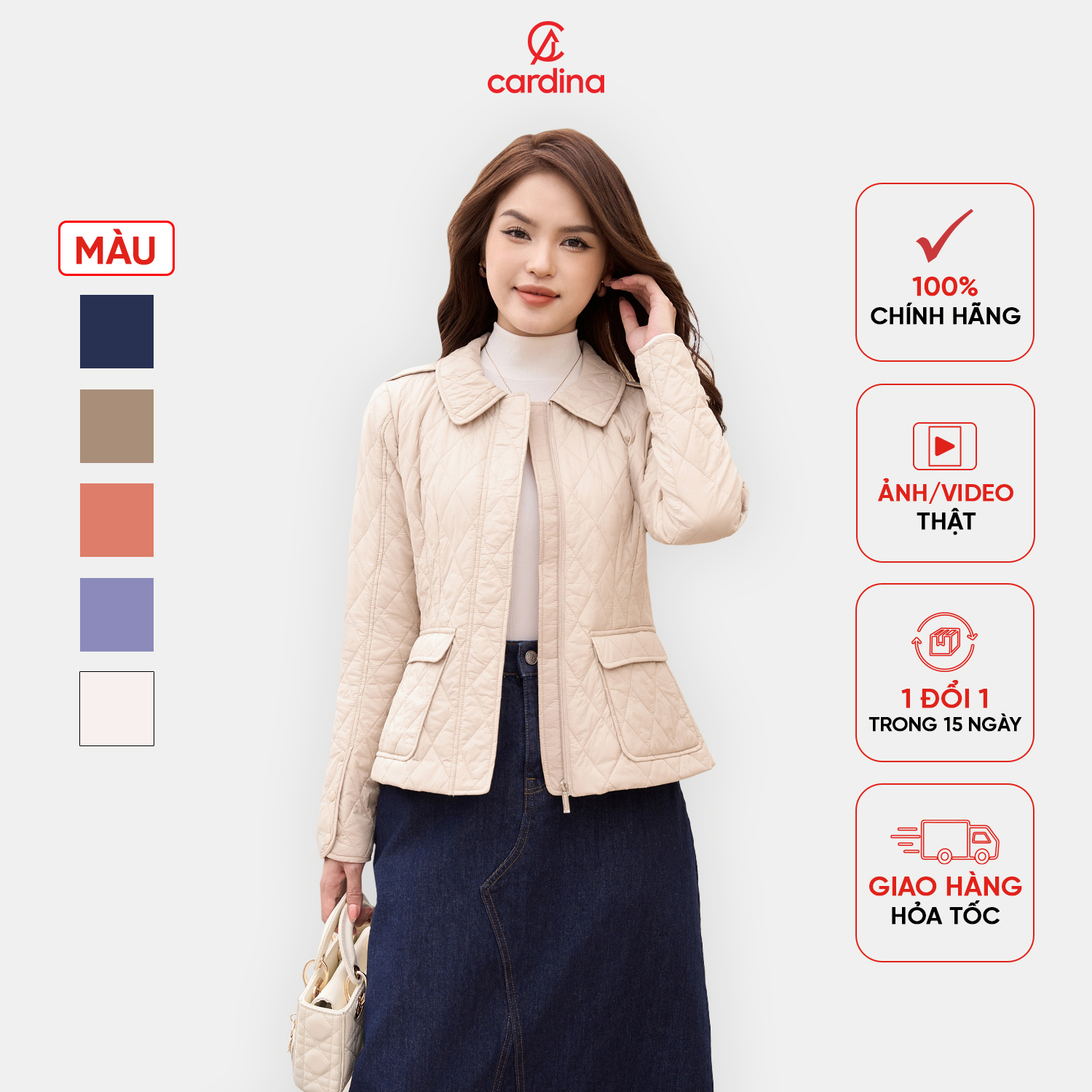 Áo phao nữ CARDINA dáng lửng thiết kế cổ sen, có túi bên hông tiện lợi phong cách trẻ trung trendy 4PNF05