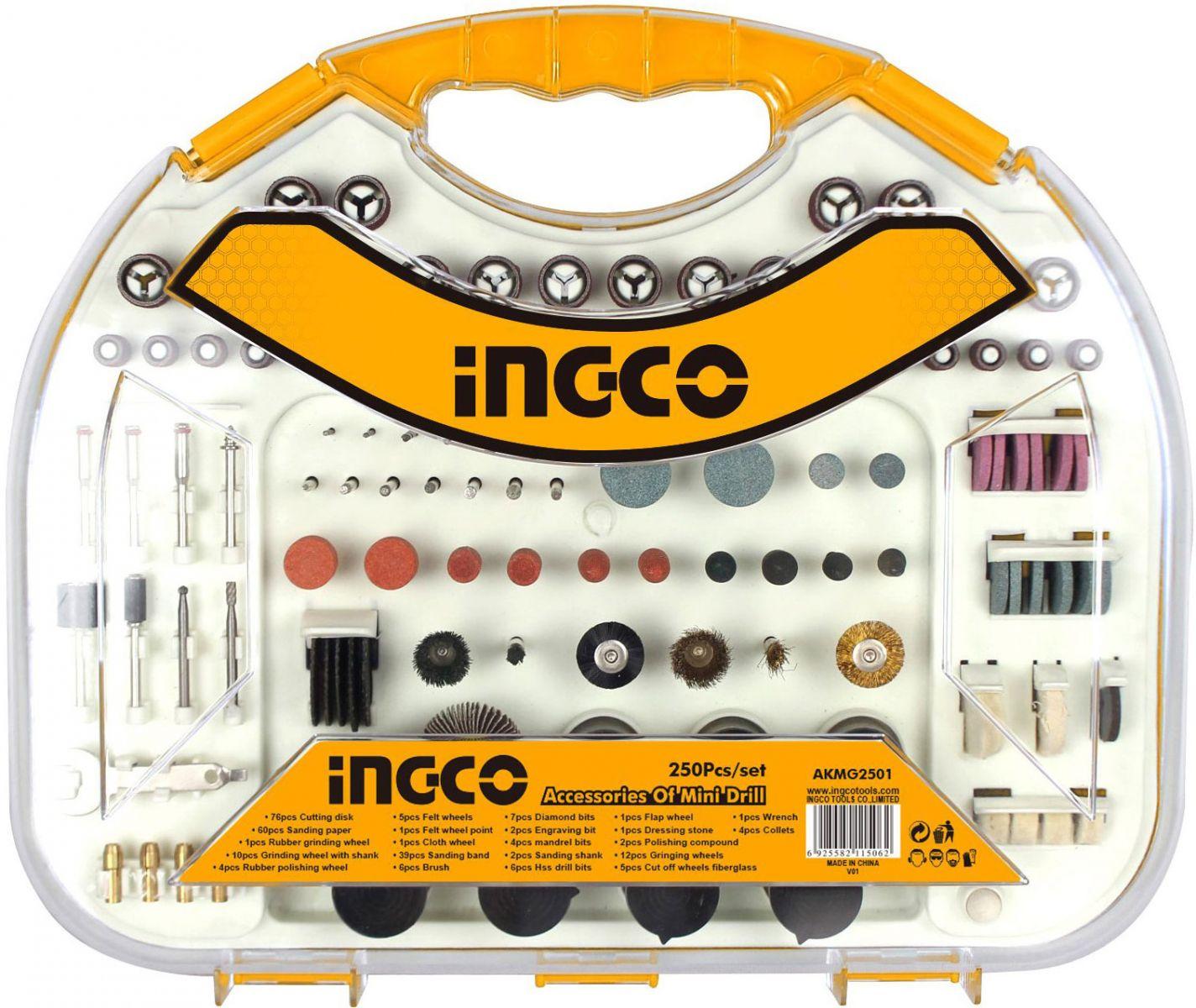 Bộ 250 linh kiện khoan mini ingco akmg2501