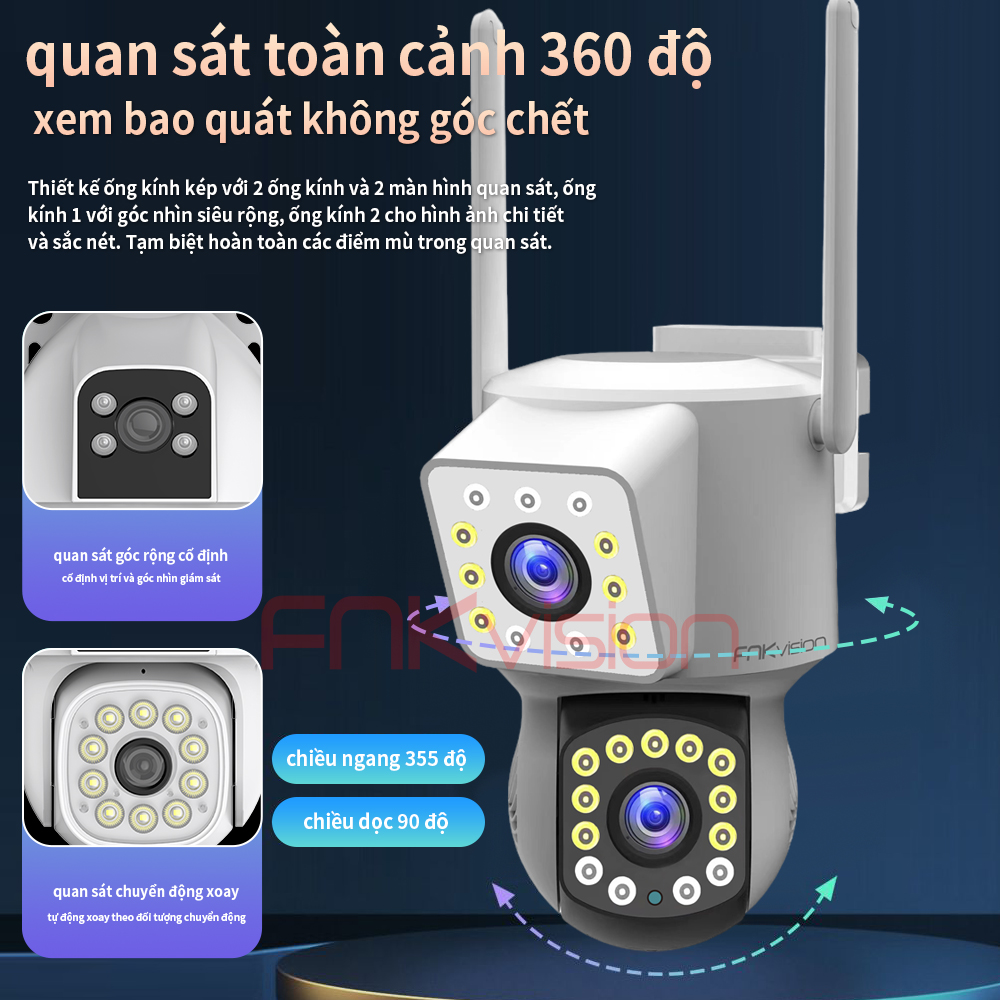 Camera Fnkvision 2 mắt Yoosee, chống nước quan sát 360 độ cực rõ nét 8.0MP,  thao tác qua điện thoại | Lazada.vn