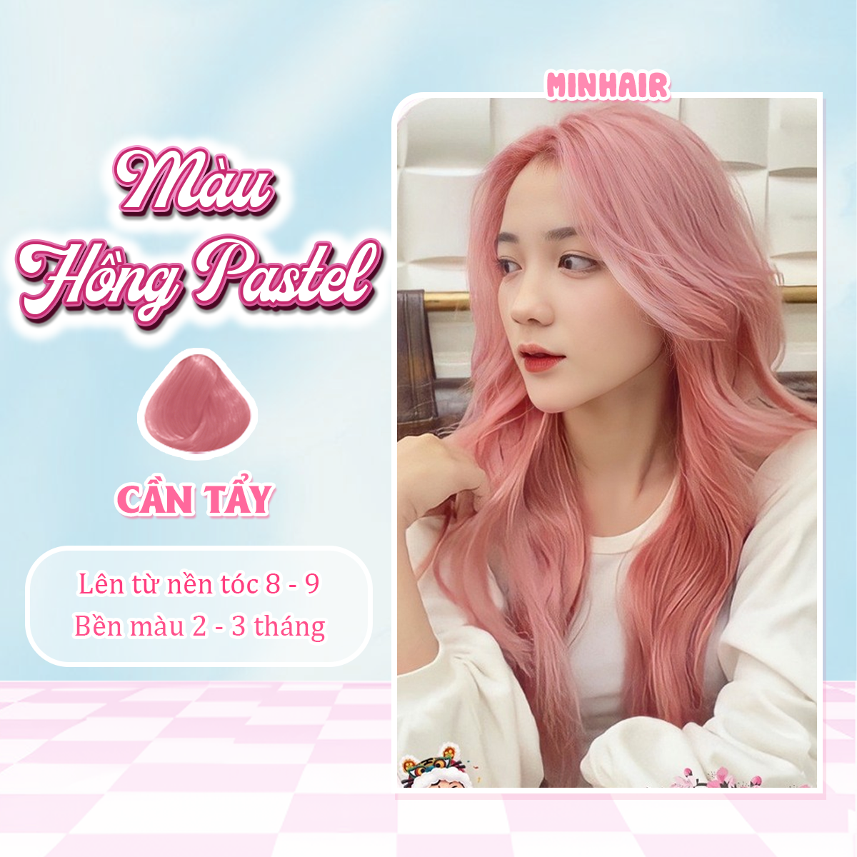 Thuốc nhuộm tóc màu Hồng thuốc nhuộm tóc màu Hồng Pastel MIN.HAIR tặng kèm oxy trợ dưỡng và bao tay