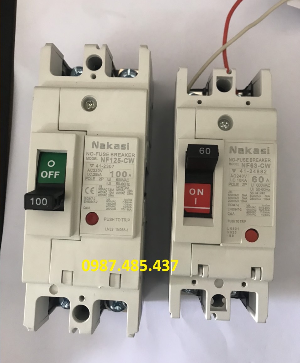 Aptomat khối 1 pha mccb 2p 100a, 60a nakasi