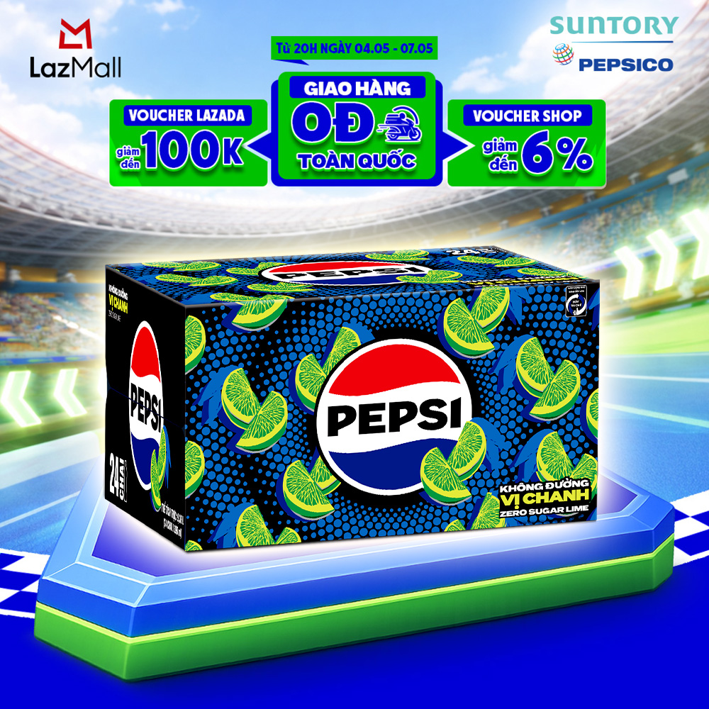 Thùng 24 Chai Nước Ngọt Giải Khát Có Gaz Pepsi Vị Chanh Không Calo, Không Đường (390ml /chai)