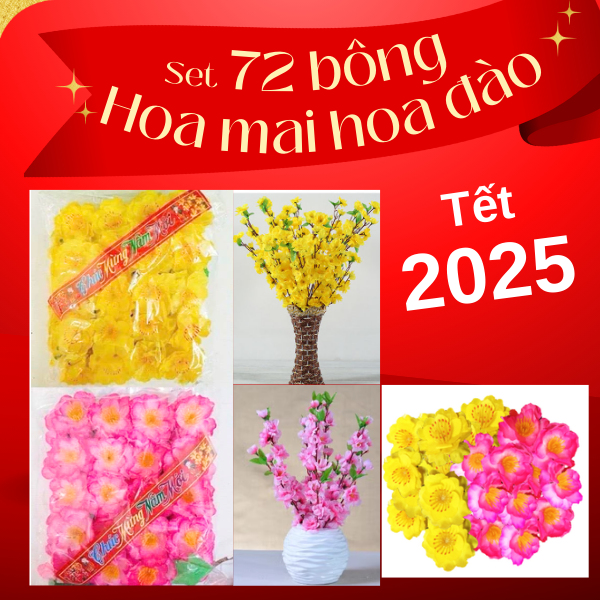 Set 72 bịch hoa mai/hoa đào giả (chọn phân loại), kèm kẽm và lá, thích hợp trang trí Tết, tạo không gian ấm cúng và sinh động, bông đào , bông mai giả , hoa giả trang trí tết  dễ dàng tạo hình - Phát Huy Hoàng