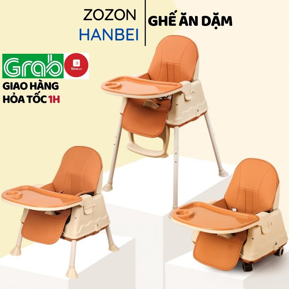 Ghế ăn dặm cho bé Hanbei có bánh 2 chế độ chân điều chỉnh kèm mặt bàn ăn dặm kiểu nhật và BLW cho bé trai bé gái từ 6 tháng Zozon