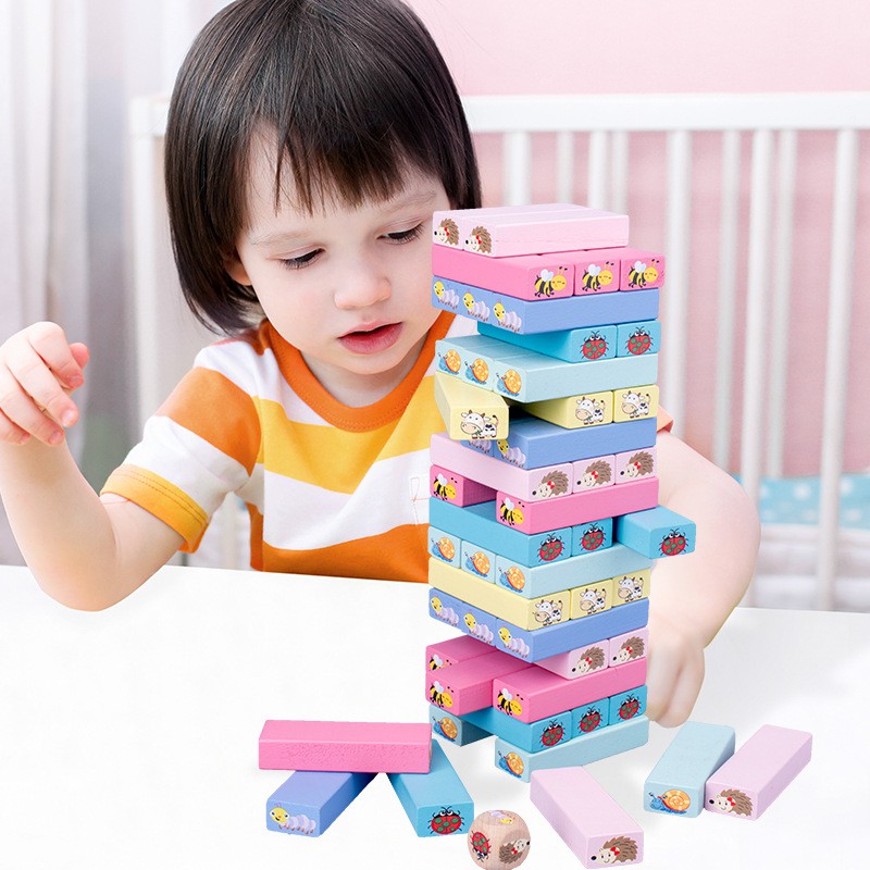 Bộ đồ chơi Domino rút gỗ 51 thanh in hình ngộ nghĩnh nhiều màu sắc cỡ lớn