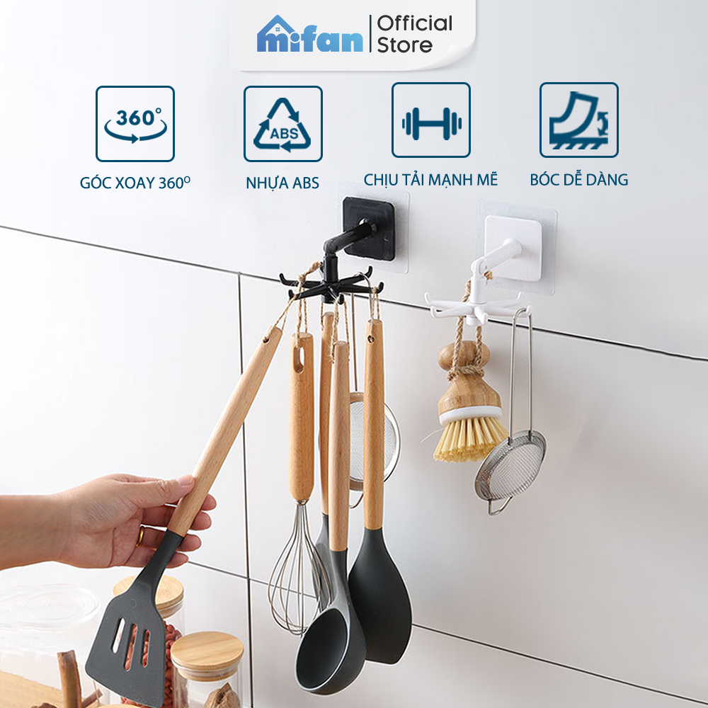Móc Dán Treo Đồ Bếp Đa Năng MIFAN - Móc Treo Vá Muỗng Thìa Xoay 360° Siêu Tiện Lợi - HÀNG LOẠI 1