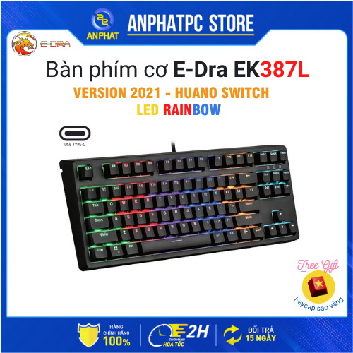 Bàn phím cơ e-dra ek387l led rainbow - chính hãng