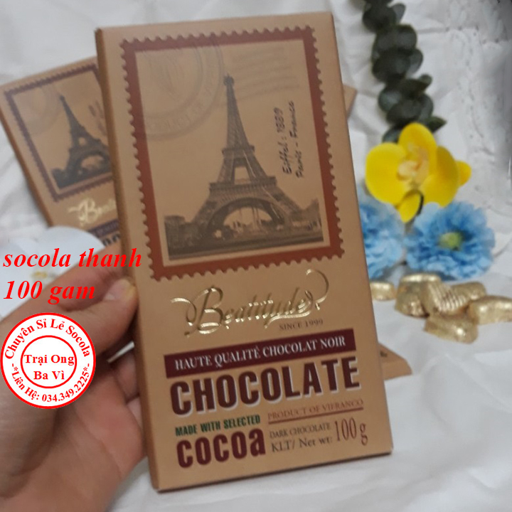 Socola đen nguyên chất dạng thanh 100 gam hình tháp eiffel hộp 100 gam