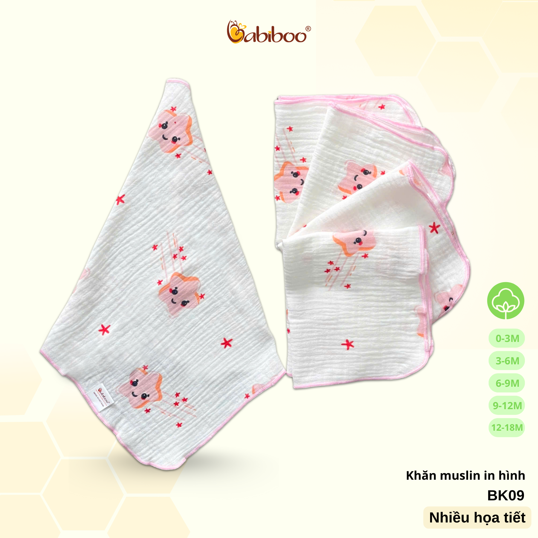 Khăn gạc sơ sinh BABIBOO khăn cho bé sơ sinh (SET 5 KHĂN) BK05