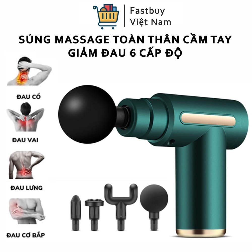 Máy massge cầm tay mini , sung massge cầm tay 6 tốc độ tặng kèm 4 đầu giúp giảm căng cơ , nhức mỏi vai gáy