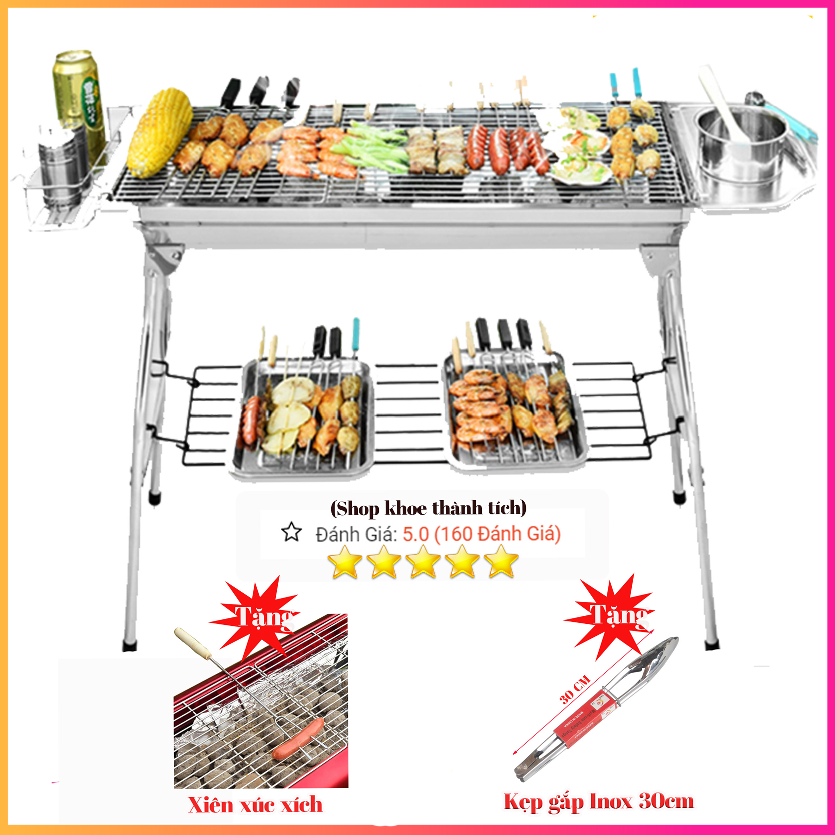 Bếp Nướng Than hoa Inox Gấp Gọn, Hàng Cty Chính Hãng, Bếp Nướng Gấp Gọn Dã Ngoại - Mẫu CH2