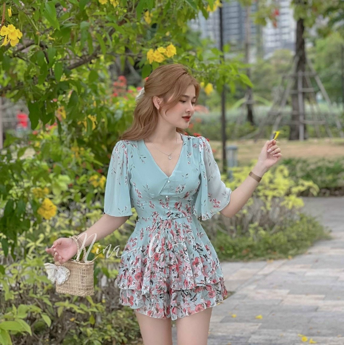 Jum voan hoa hai lớp siêu xinh phù hợp đi chơi đi tiệc