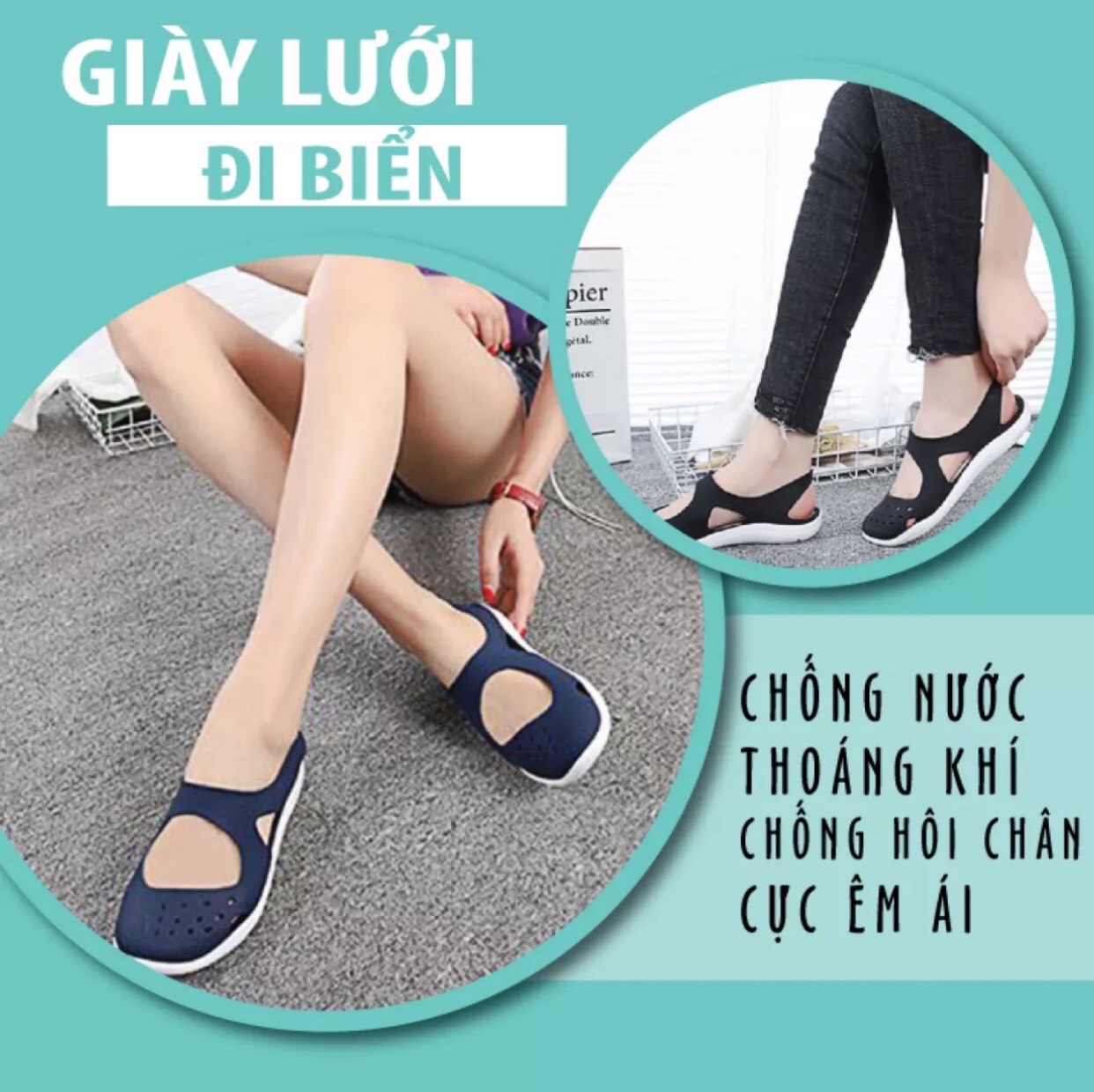 Giày sandal nhựa nữ thoải mái đi mưa lội nước siêu bền