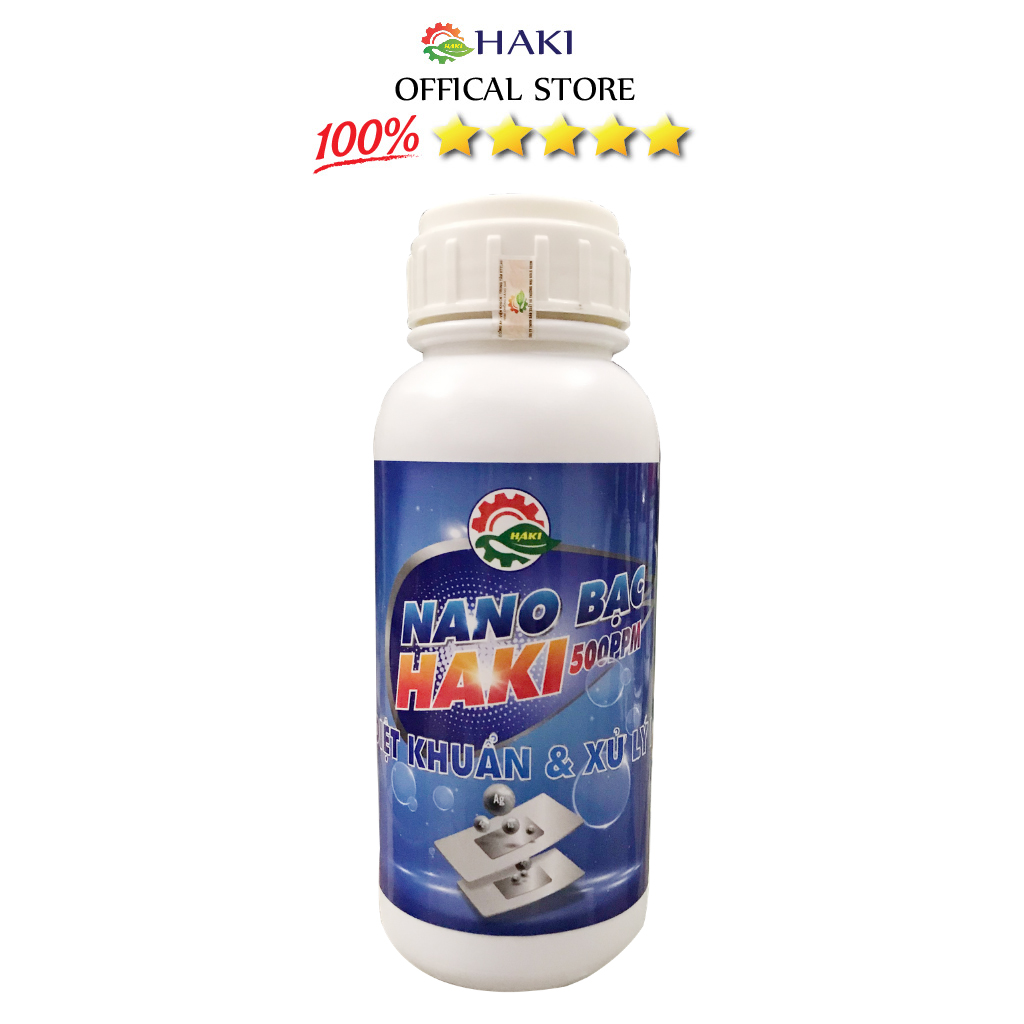 Nano bạc HAKI, nano bạc xử lý nước, nano bạc thủy sản, nano bạc diệt khuẩn cải tạo môi trường nước, phòng và hỗ trợ trị bệnh cho tôm cá chai 500ml chính hãng Haki
