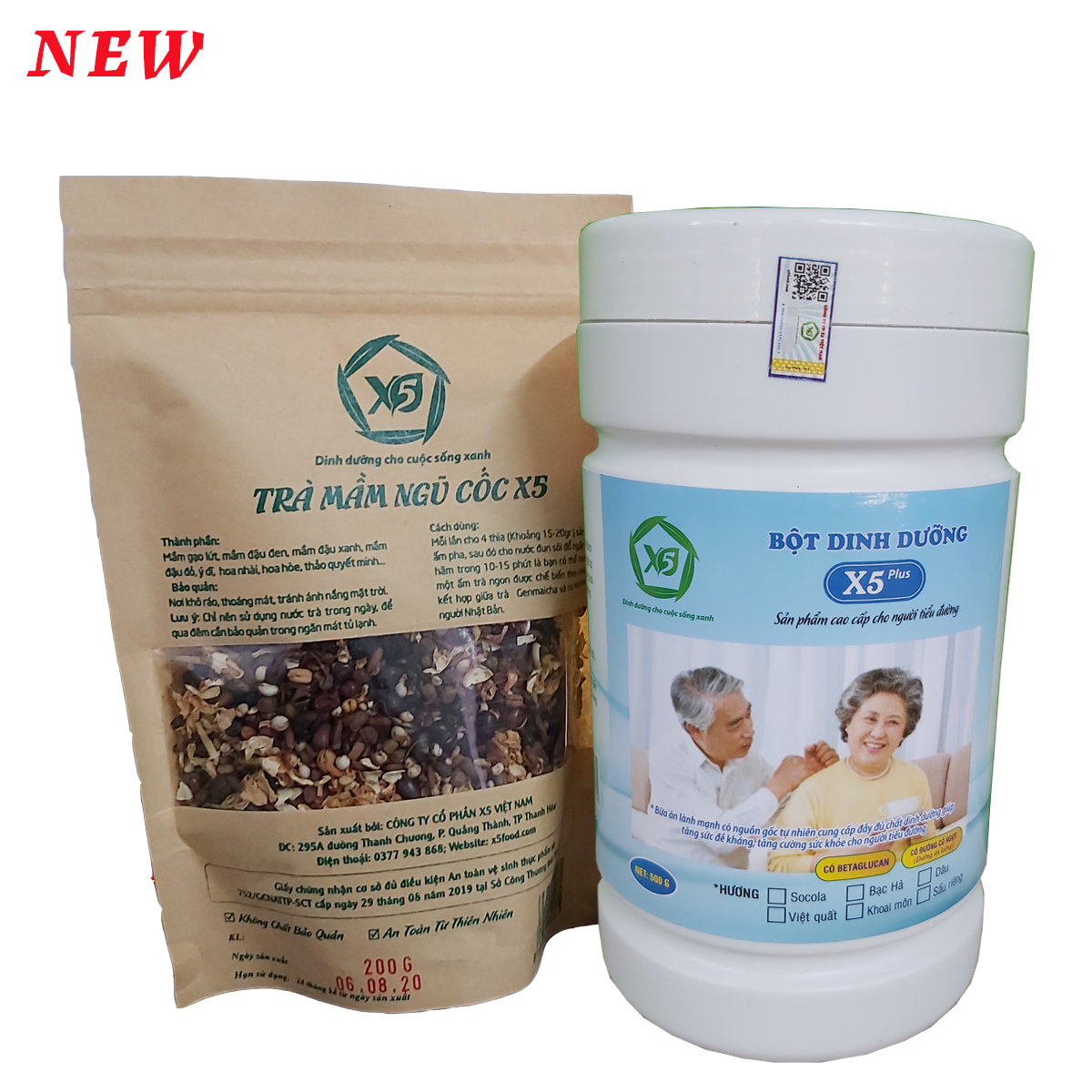 [FREE SHIP] Combo 1 Hộp Bột Dinh Dưỡng X5 500g Cho Người Cao Tuổi + 1 Trà Mầm Ngũ Cốc 30g