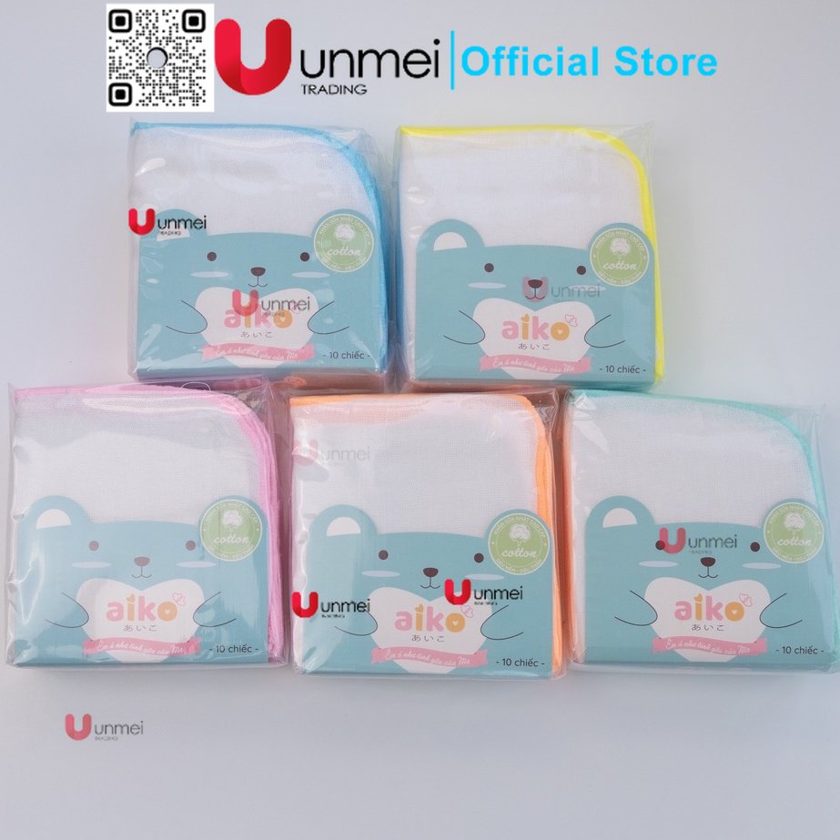 [Combo 5 Gói] Khăn xô cho bé Aiko vải xô sữa cao cấp mềm mịn cho da bé sơ sinh (1 hộp/ 10 chiếc/ 25x25 cm) KX27