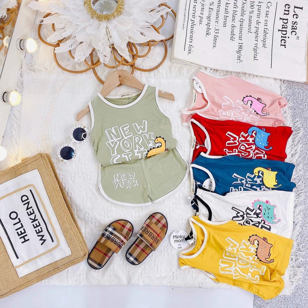Bộ Ba Lỗ Bé Gái Bé Trai Minky Mom Vải Thun Lạnh Họa Tiết New York City Áo Thun 3 Lỗ Cho Bé Mặc Hè MKM3LO2110