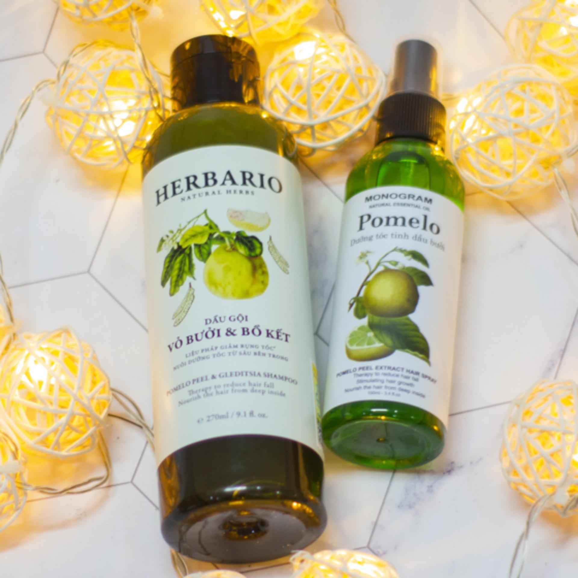 Liệu pháp dưỡng tóc bưởi pomelo 100ml và dầu gội bưởi bồ kết herbario 270ml