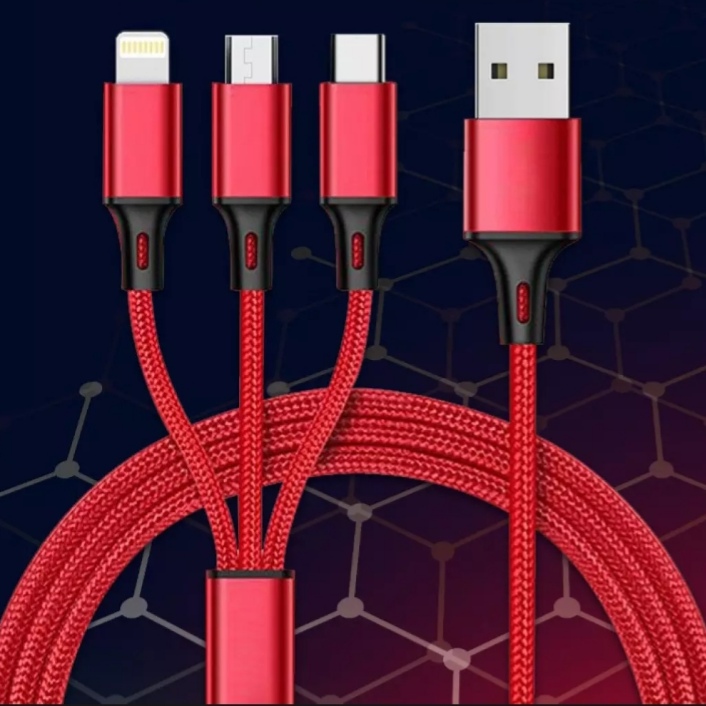 Dây cáp dù 3 đầu sạc đa năng lightning - micro usb - type c