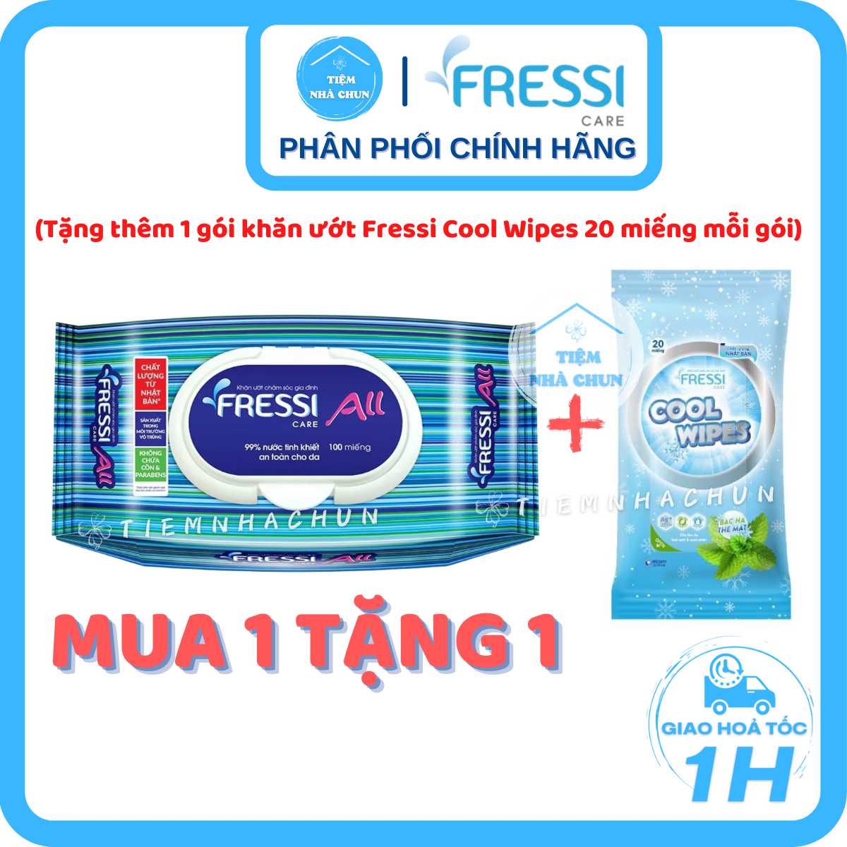 [KHĂN ƯỚT FRESSI CARE ALL 100 Miếng] - 1 Gói Khăn Giấy Ướt Chăm Sóc Gia Đình Fressi All Care - NHI.T