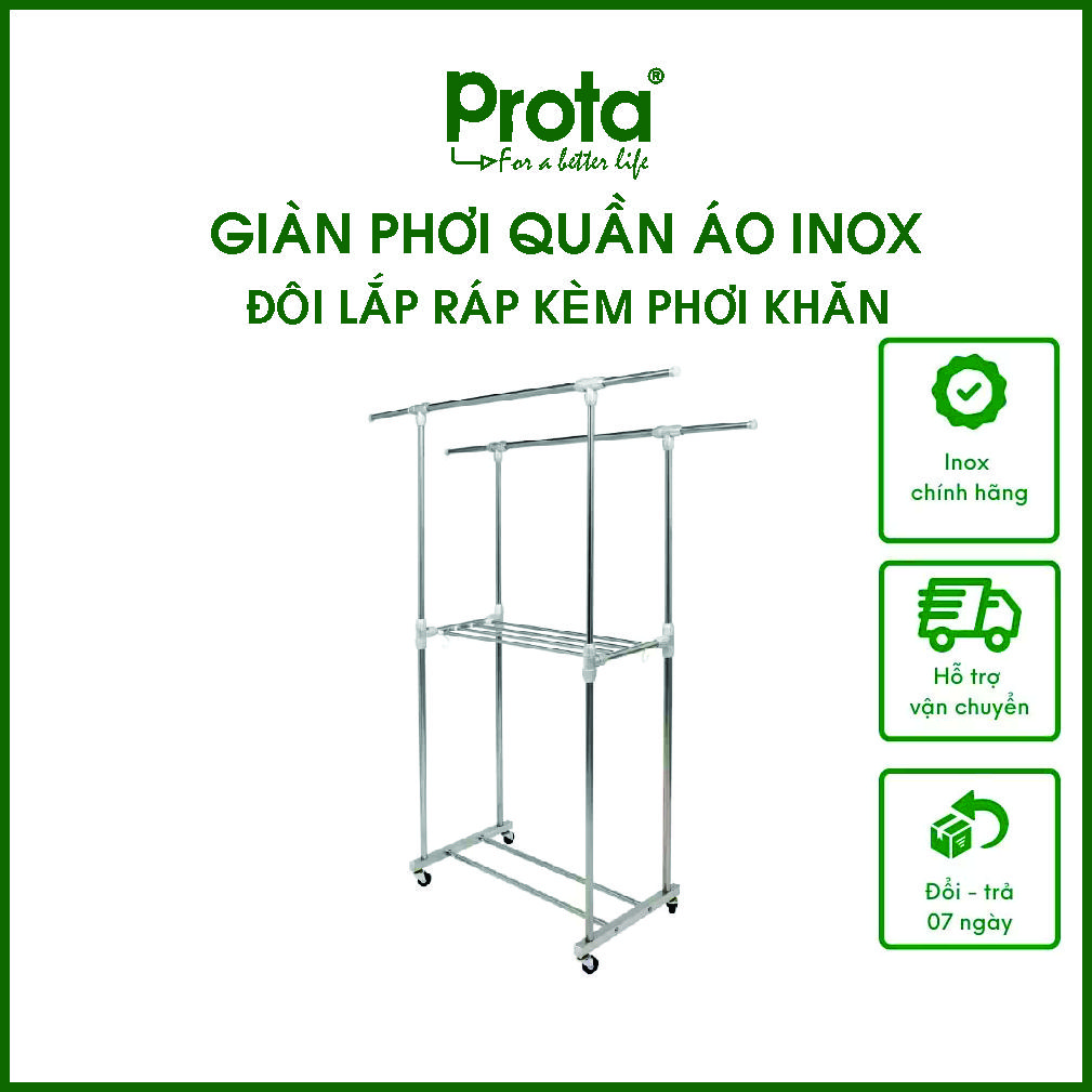Giá phơi inox cao cấp đôi khăn Prota – Bảo hành 12 tháng – Cam kết 1 đổi 1 – Chất lượng cao