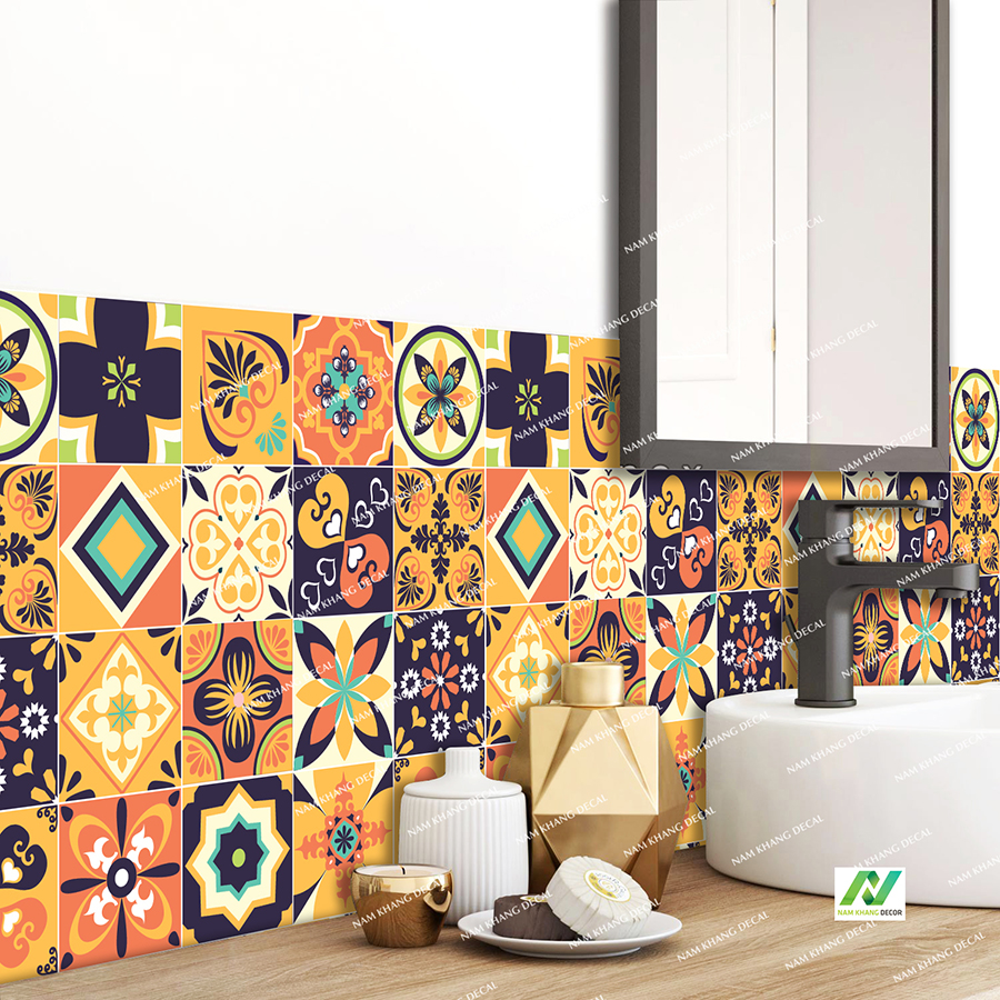 [HCM]Decal gạch bông vintage  Mẫu 37 KT 60x120cm (100% decal nhựa không phải decal giấy PP) trang trí bếp , nội thất