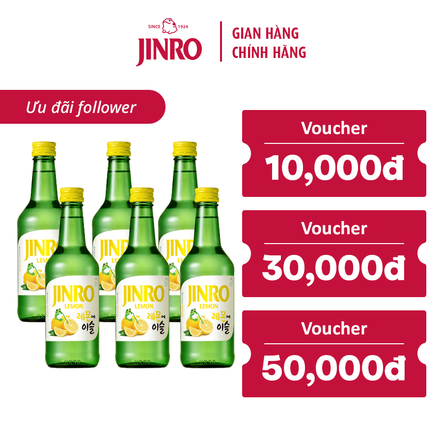 [CHÍNH HÃNG] Soju Hàn Quốc JINRO VỊ CHANH VÀNG 360ml - Combo 6 chai