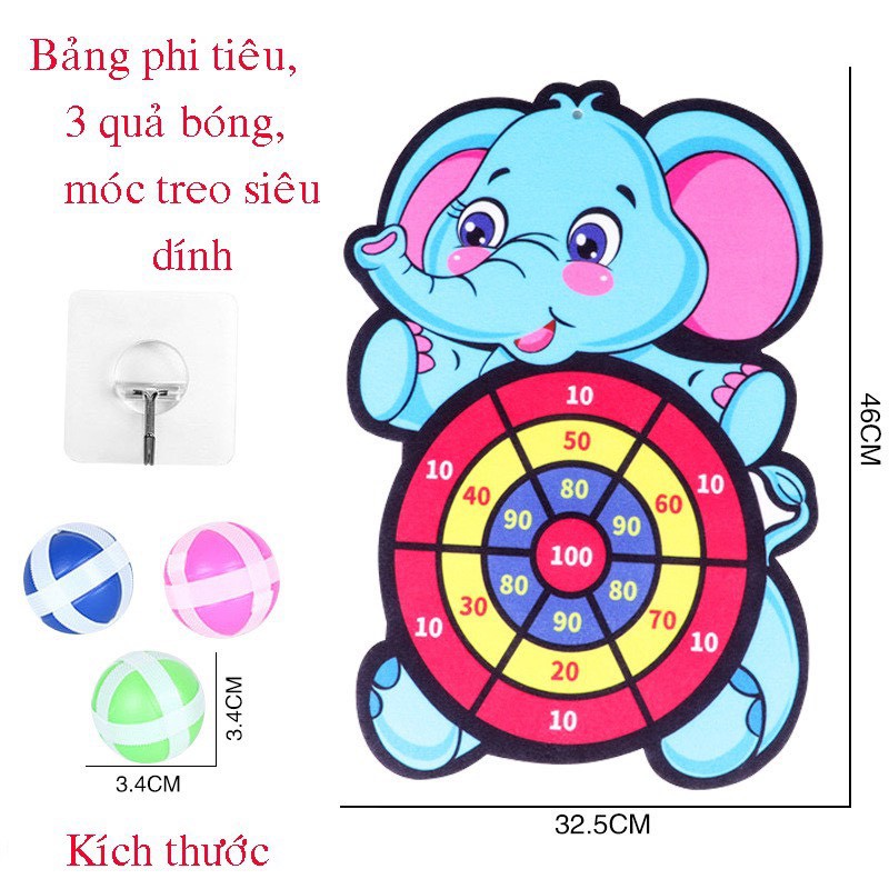 Đồ chơi phi tiêu bóng dính cho bé_bảng đồ chơi ném bóng treo tường hình thú