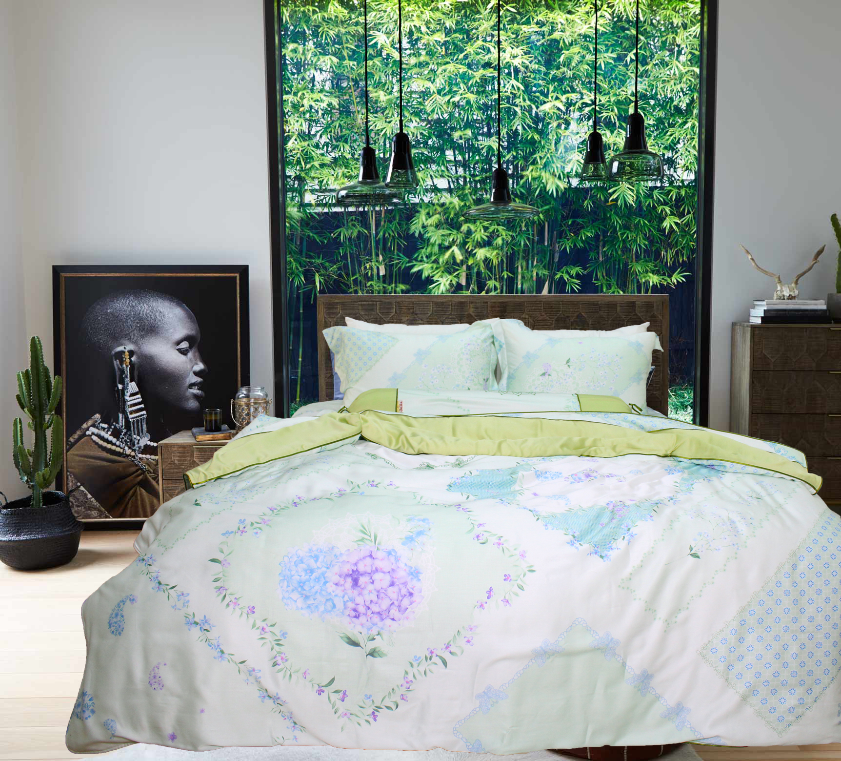 Bộ vỏ chăn ga gối 5 món lụa tencel hàn julia 876bm18