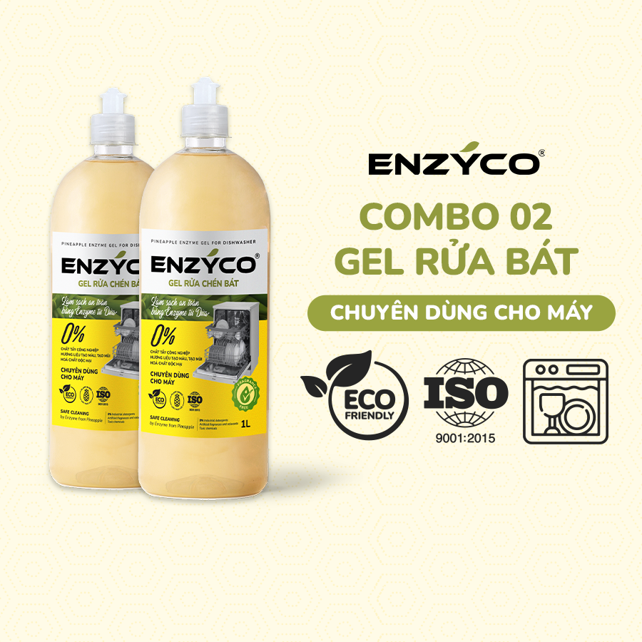 Gel Rửa Chén Tự Nhiên Chuyên Dùng Cho Máy ENZYCO 1 Lít, Làm Sạch An Toàn Bằng Enzyme Sinh Học (Mua 2 tặng 1 muối dành cho máy rửa chén 1.2kg)