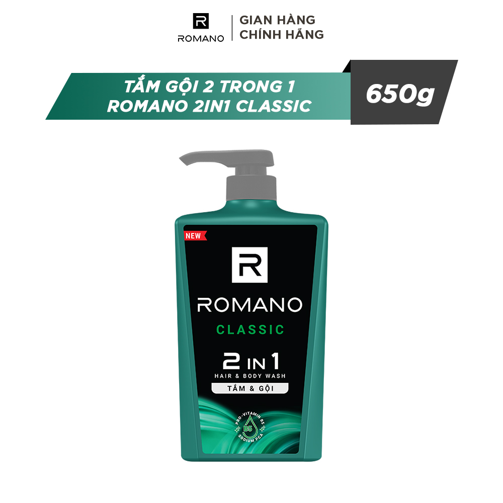 Tắm gội 2 trong 1 Romano 2in1 Classic 650g/chai