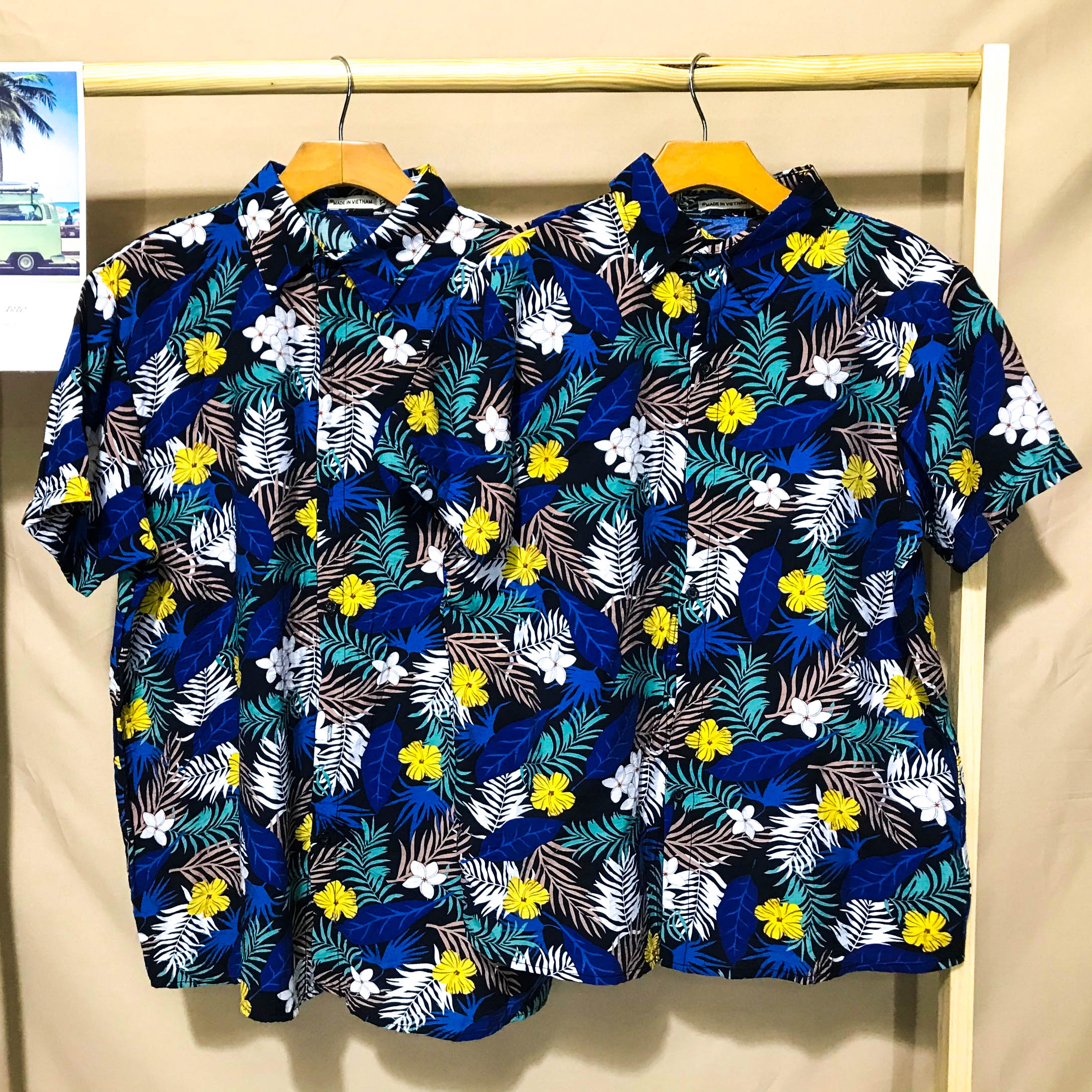 [HCM]Áo sơ mi hoa lá áo hawaii vải đũi - ASM57