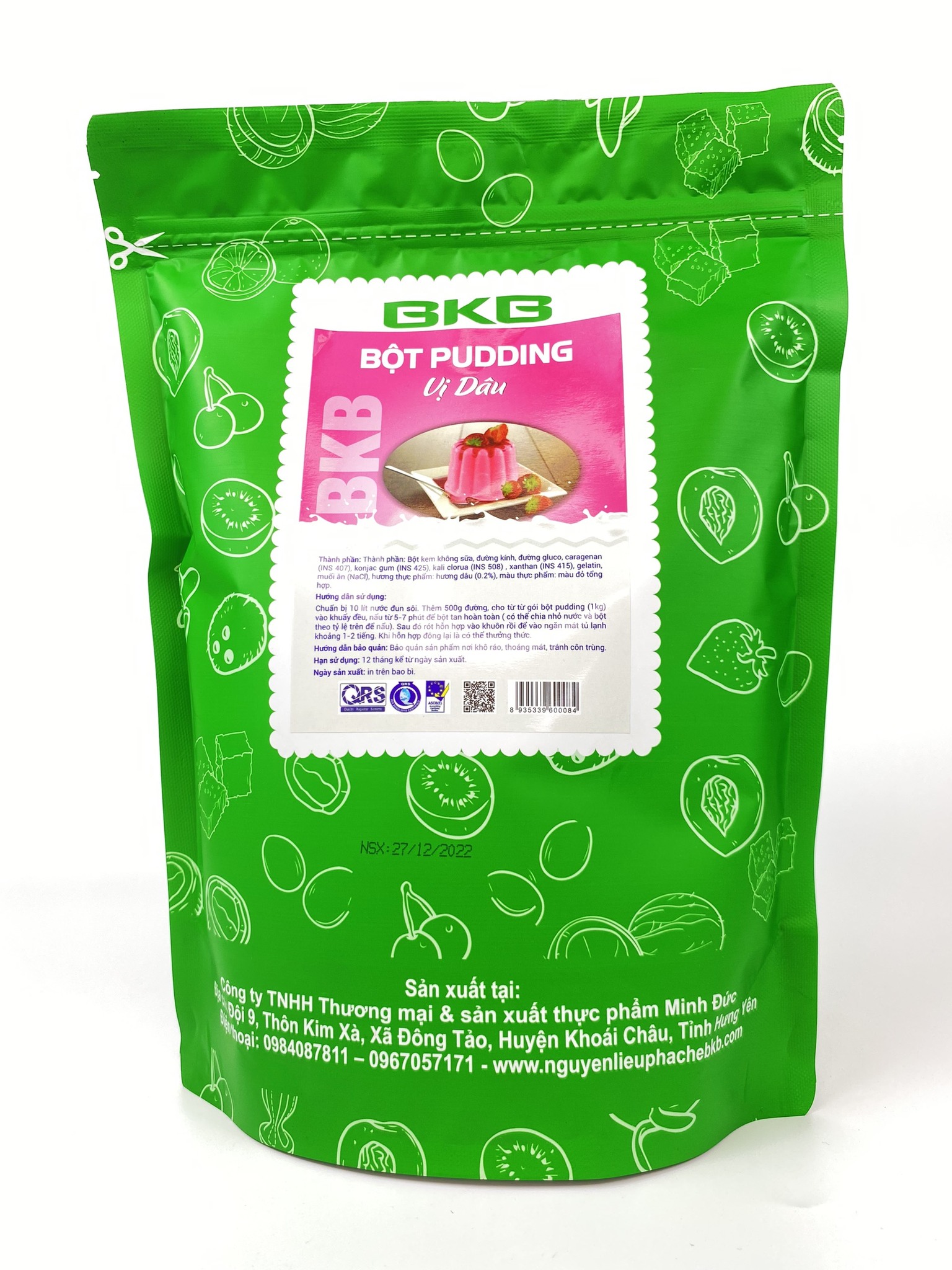 pudding các loại, bột pudding bkb  gói 1kg các vị trứng, sầu riêng, socola, trà xanh, khoai môn, dừa, dâu, dưa lưới