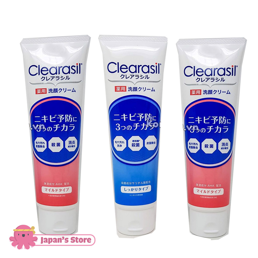 |hcm-hn| sữa rửa mặt ngừa mụn clearasil 10x tuýp 120g - sữa rửa mặt nội địa nhật bản dành cho da thường và da mụn