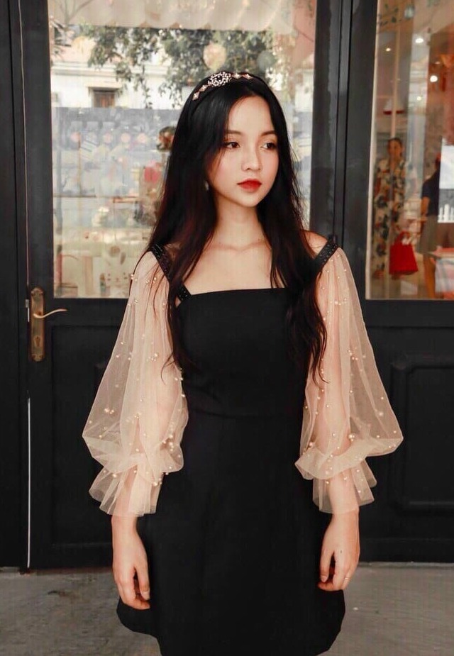 [Mẫu Mới]Đầm nữ tay lưới đính cườm dáng xòe thiết kế dự tiệc thời trang HARI