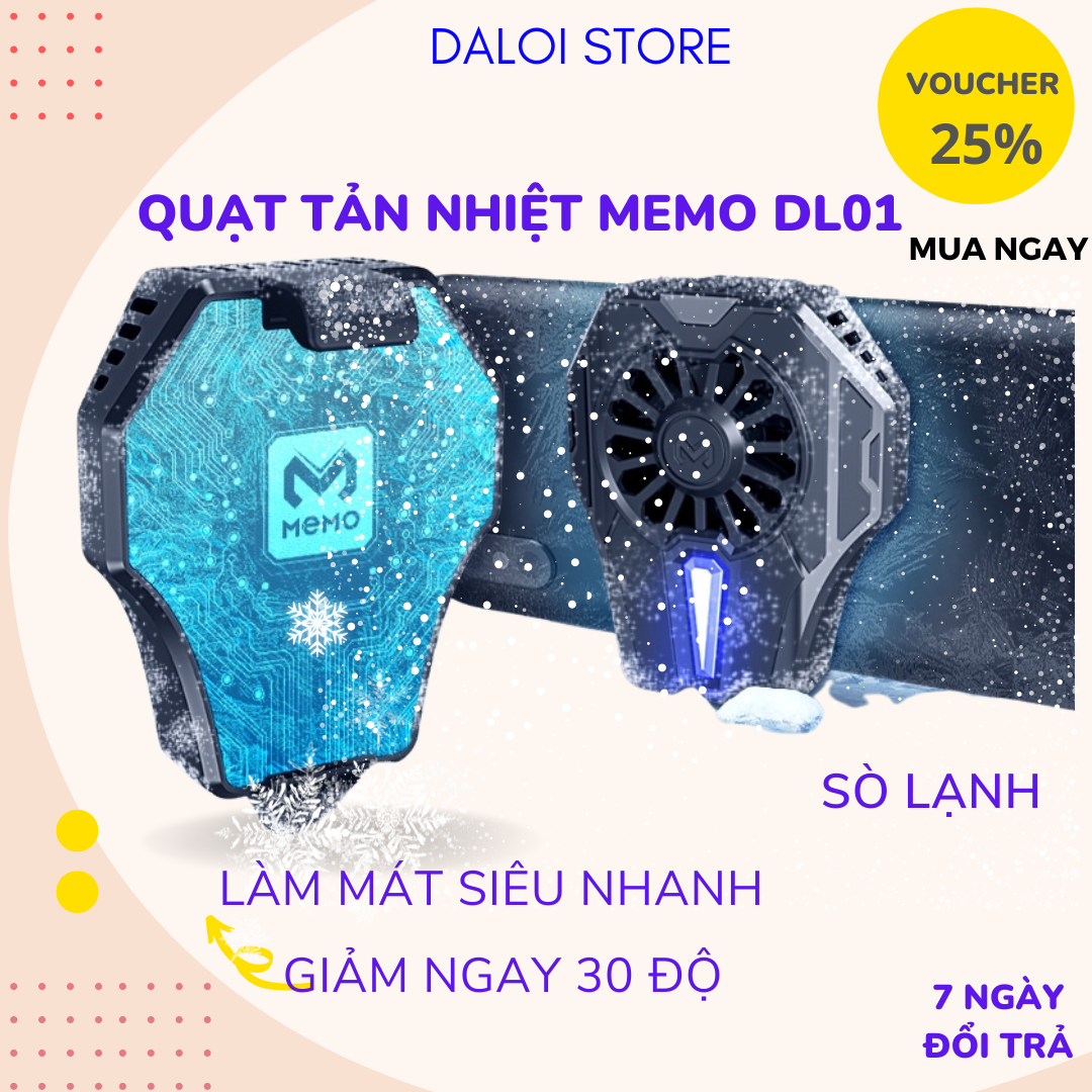 Quạt tản nhiệt  điện thoạigaming, tản nhiệt sò lạnh siêu mát Memo DL01 chơi game tiện dụng DL TECH