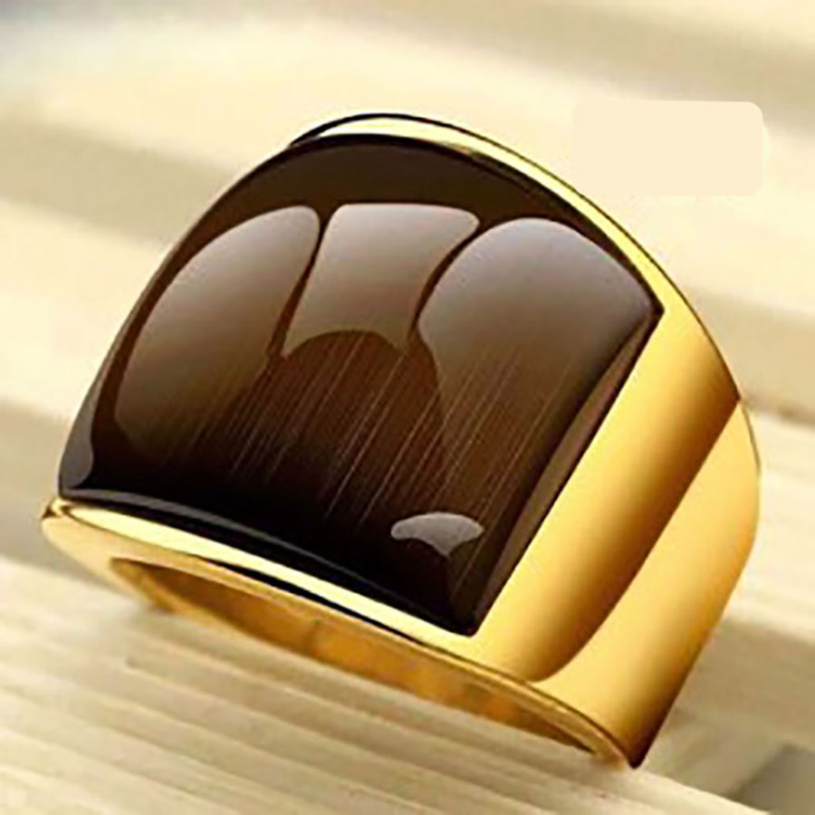 Nhẫn đá mắt hổ titan mạ vàng 24k