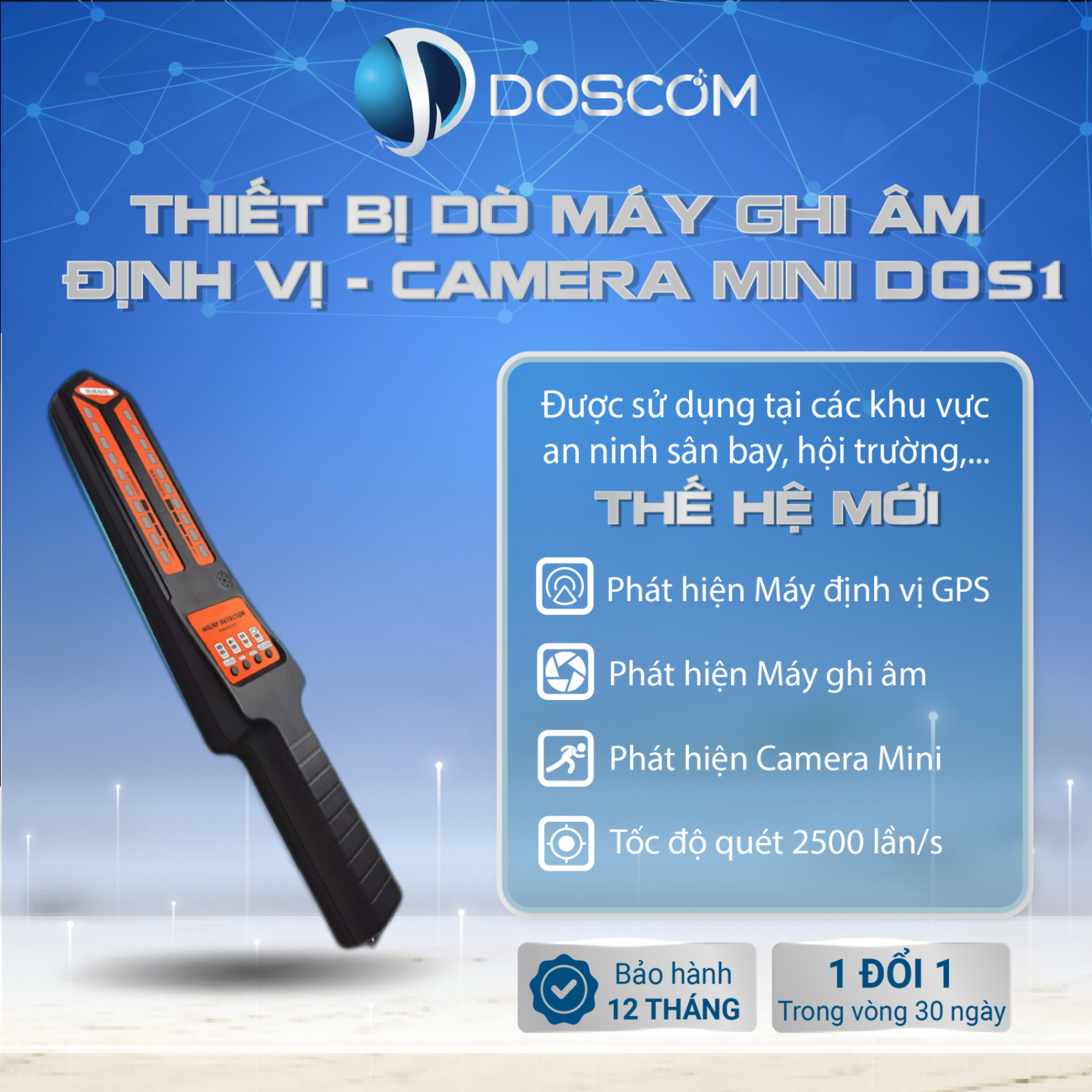 Doscom dos1 - thiết bị dò tìm máy ghi âm, máy định vị gps, camera mini - độ nhạy cao, sử dụng liên tục 25 giờ