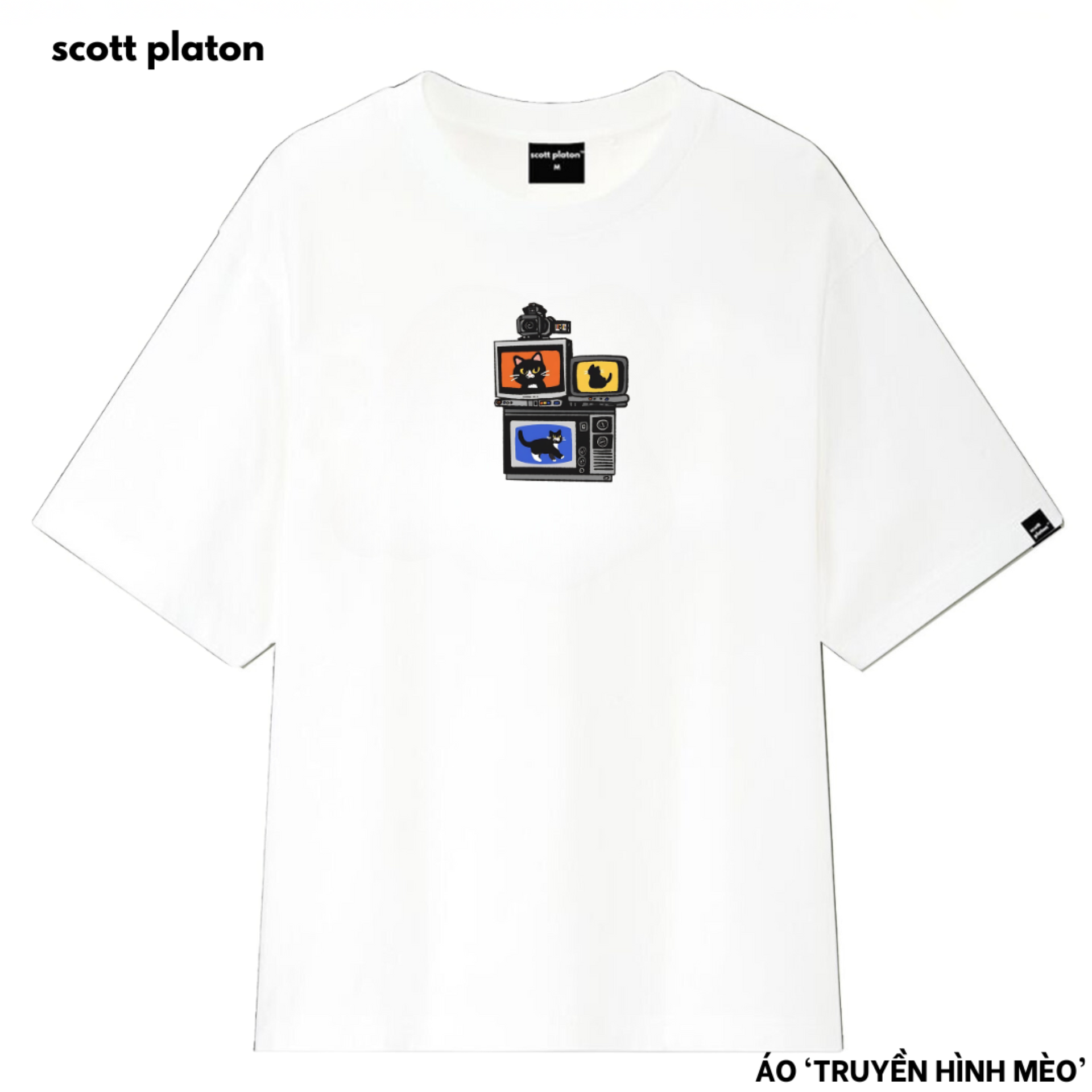 Scott Platon Áo thun Truyền hình mèo - Chất liệu cotton dày dặn đứng form