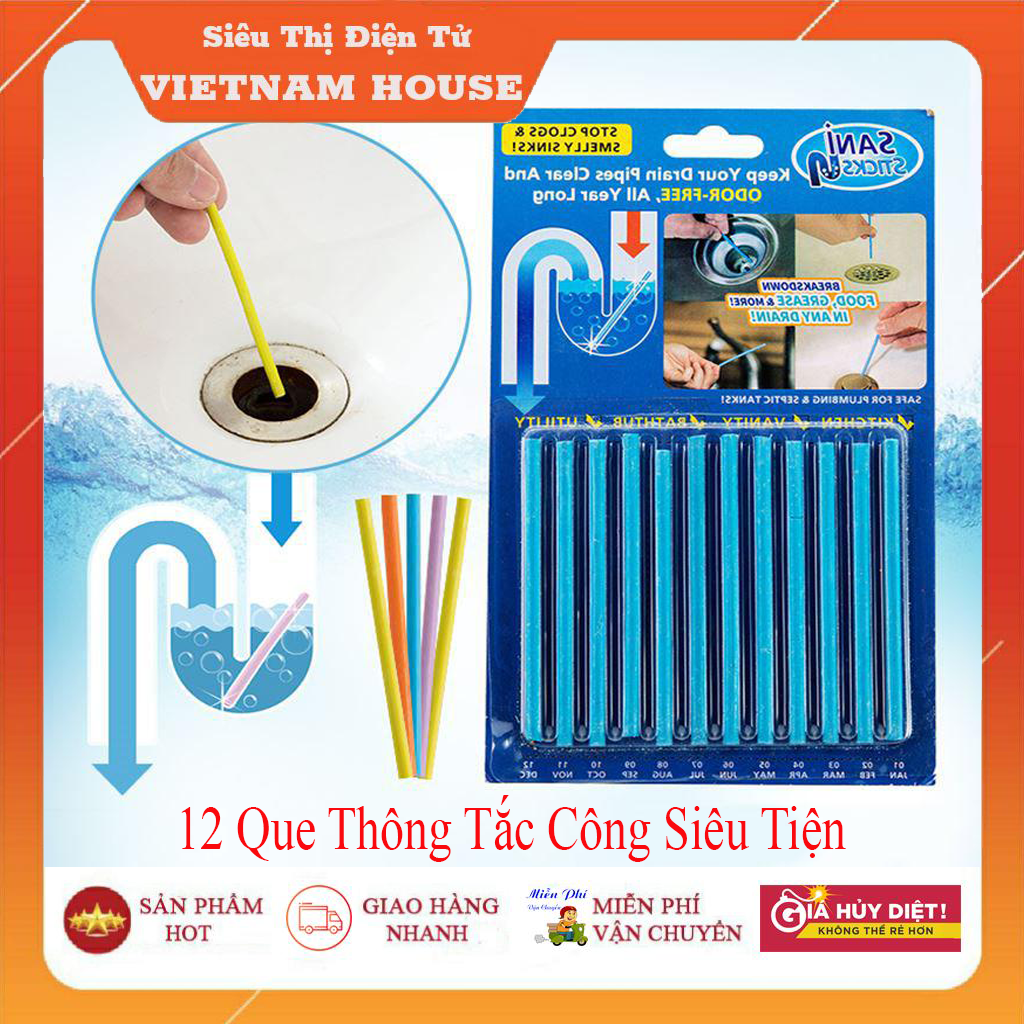 🔴SẠCH THƠM || QUE THÔNG TẮC, KHỬ MÙI HÔI CỐNG SANI STICKS SIÊU NHANH - VỈ 12 QUE CHẤT LƯỢNG.