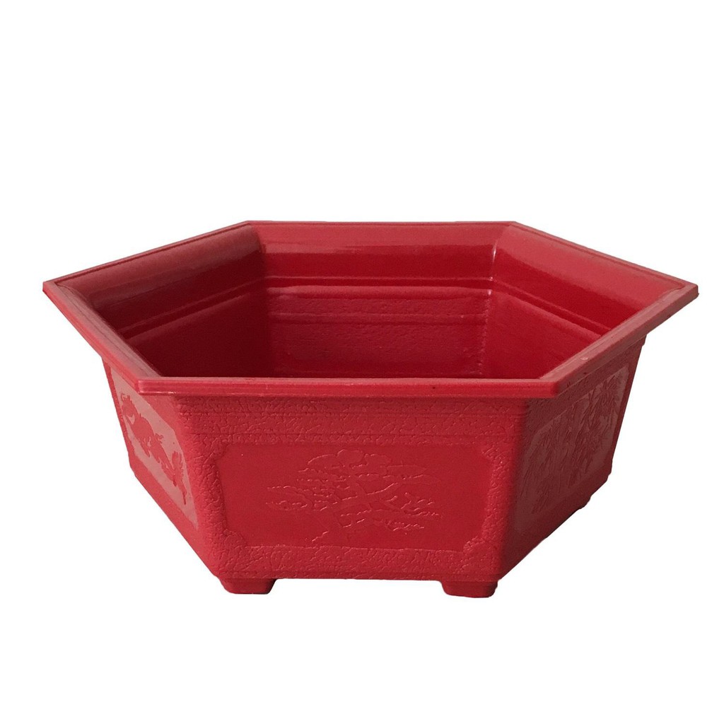 Bộ 5 Chậu Nhựa Lục Giác Đỏ Trồng Cây - Đường Kính 25Cm