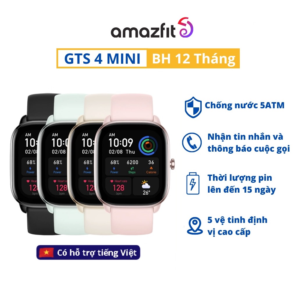 Đồng hồ thông minh Amazfit GTS 4 mini (Phiên bản Quốc tế tiếng Việt) - Hàng Chính Hãng - Bảo Hành 12 Tháng