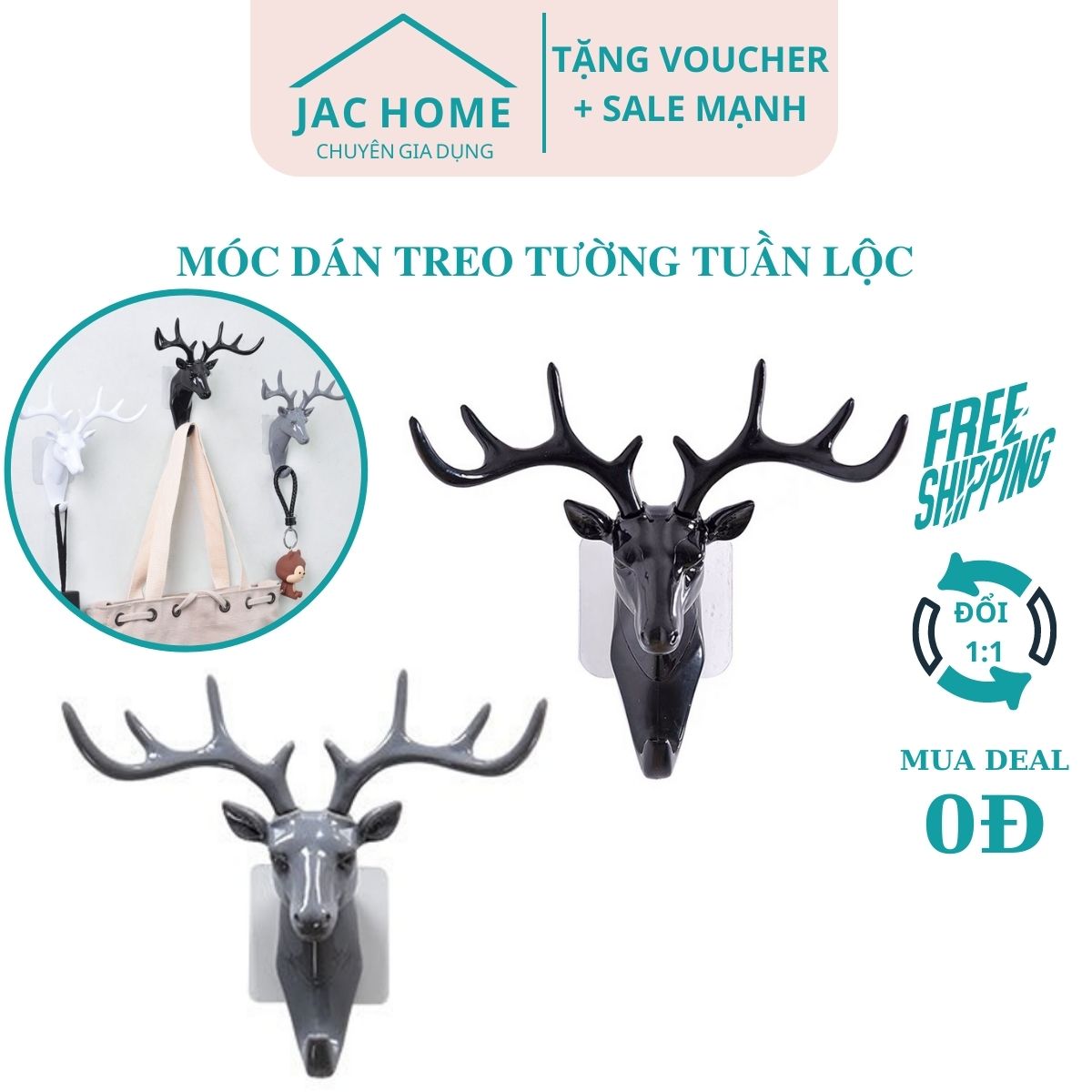 Móc treo tường tuần lộc sang chảnh nhiều màu JacHome