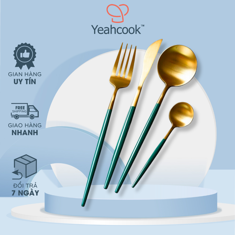 Bộ đồ ăn bít tết inox mạ vàng cao cấp Yeahcook