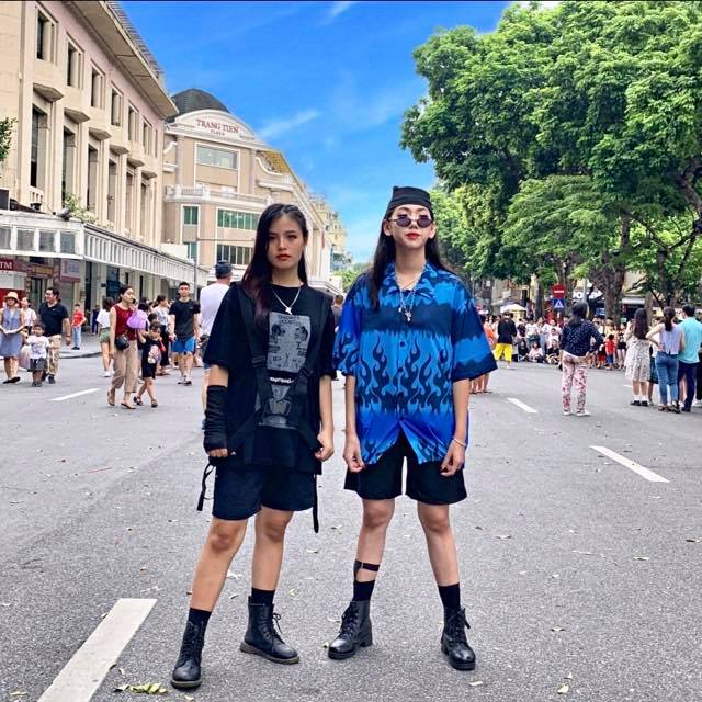 Áo sơ mi tay lỡ unisex màu đen LỬA XANH cực chất