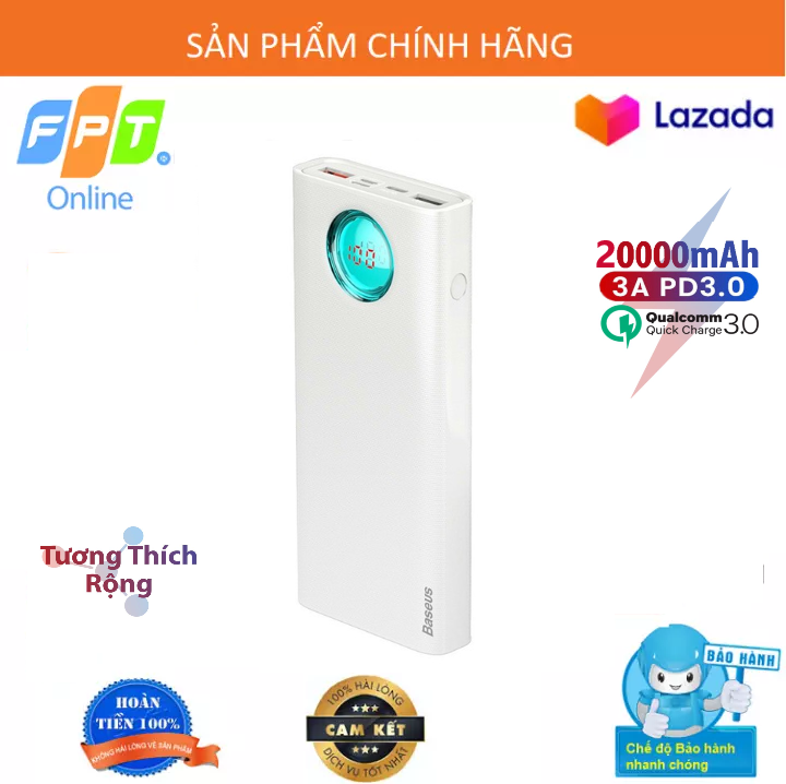 Pin dự phòng sạc Baseus PPALL-LG01 Amblight 20000mAh hỗ trợ PD 18W và QC 3.0/2.0 Nhiều Cổng kết nối (Hàng chính hãng BH 24 tháng 1 đổi 1)