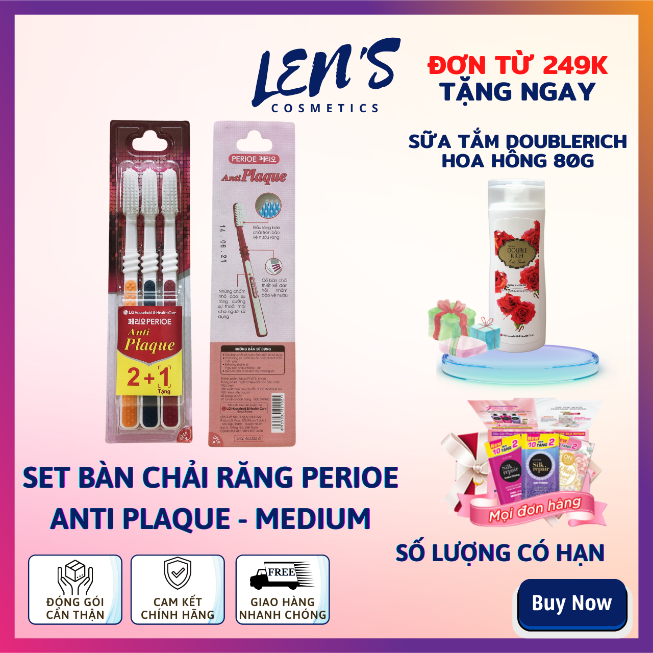 [TẶNG QUÀ ĐƠN TỪ 249K] Set Bàn Chải Răng Perioe Anti Plaque Medium - Mua 2 tặng 1