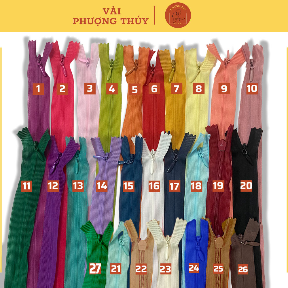 Khóa giọt lệ dài 60cm PHƯỢNG THÚY khóa kéo chắc chắn, mềm, trơn dễ may đa dạng màu sắc