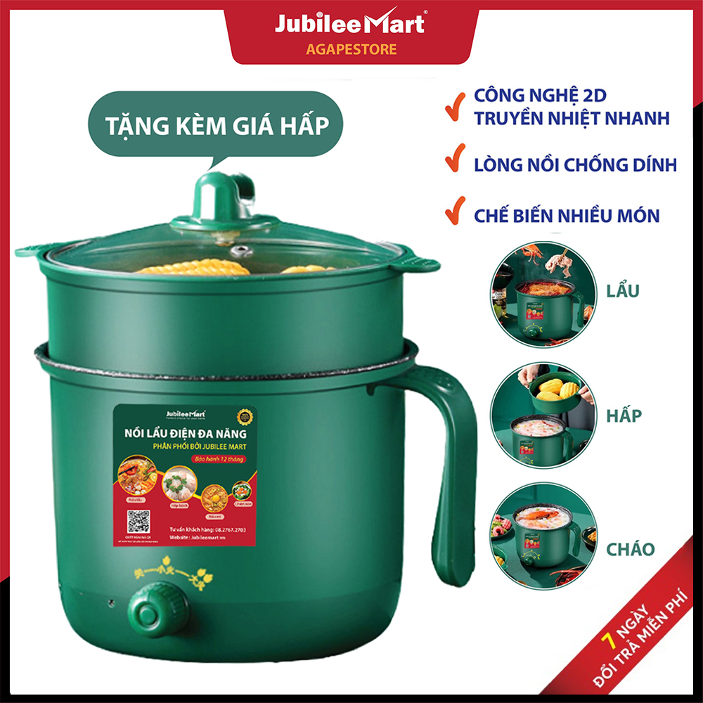 [XẢ KHO] [Thương Hiệu Jubilee Mart] Nồi lẩu điện đa năng 1,8L kiểu dáng cực thời thượng/ Nồi nấu mini Jubilee Mart kèm Giá Hấp, 2 Nấc Cách Nhiệt, Chống Dính Cao Cấp - BẢO HÀNH 1 ĐỔI 1 NẾU LỖI