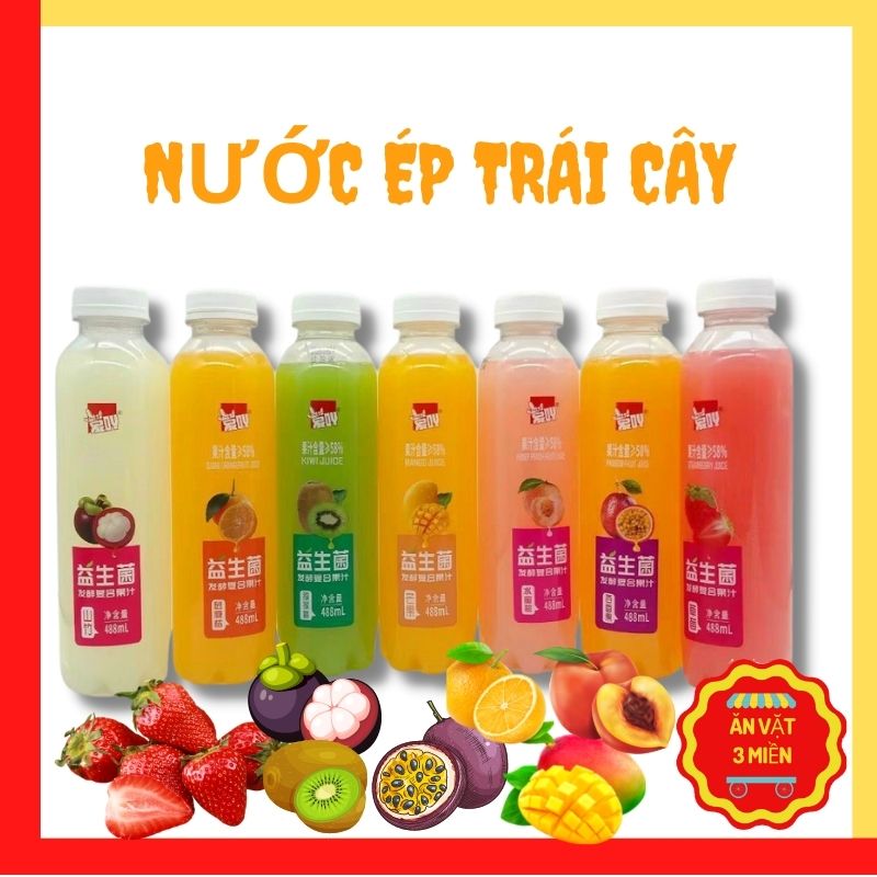 Nước ép hoa quả, nước ép trái cây, nước ép thạch hoa quả trái cây các vị xoài, măng cụt, đào, cam, chanh leo, dâu, kiwi, siêu ngon, chai nhựa 488ml